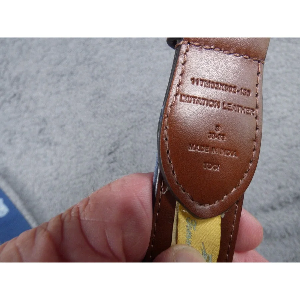 Tommy Bahama Mens Whale Embroidered Belt Blue Brown Faux Leather 30-32 11TM03X00